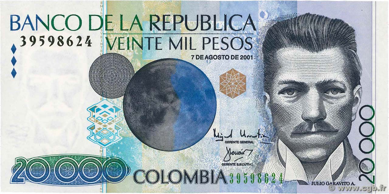 20000 Pesos COLOMBIA 2001 P.454c FDC