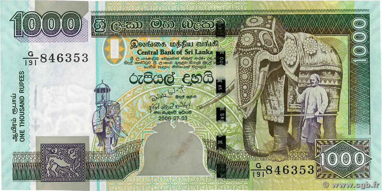1000 Rupees SRI LANKA 2006 P.120d UNC-