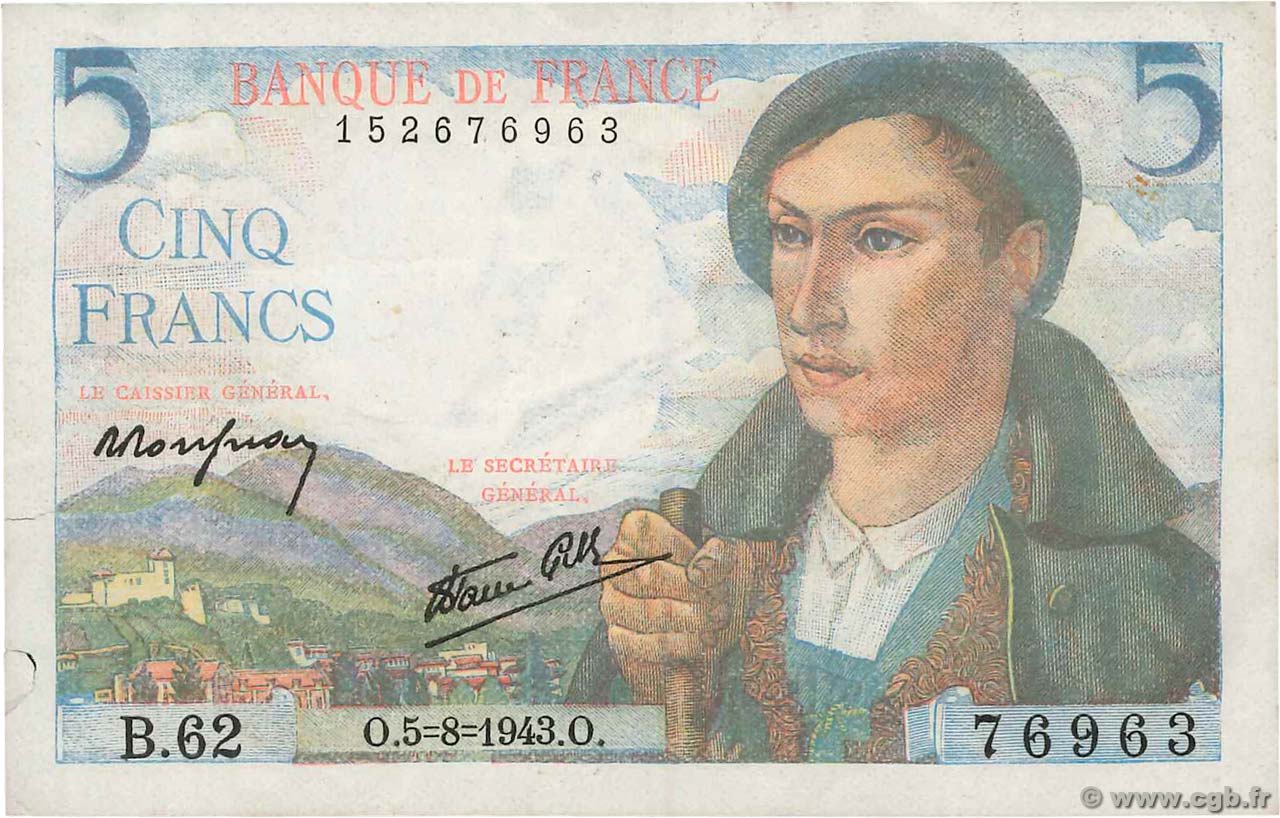 5 Francs BERGER FRANCIA 1943 F.05.03 BB
