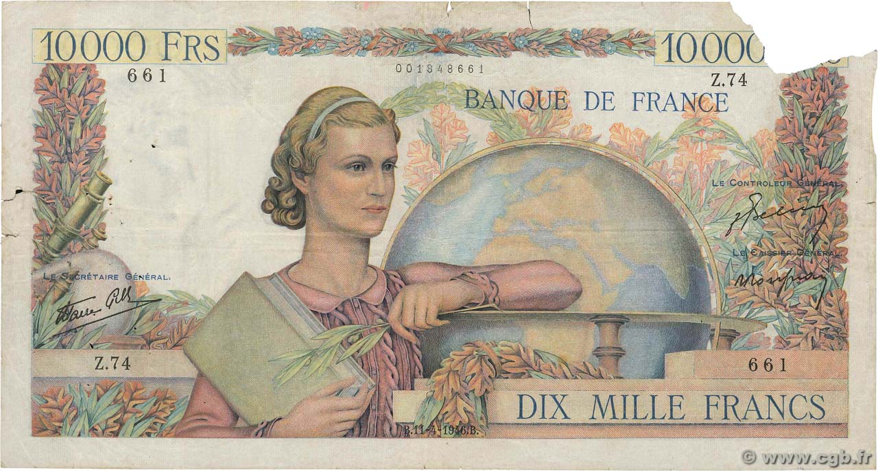 10000 Francs GÉNIE FRANÇAIS FRANCE 1946 F.50.04 B