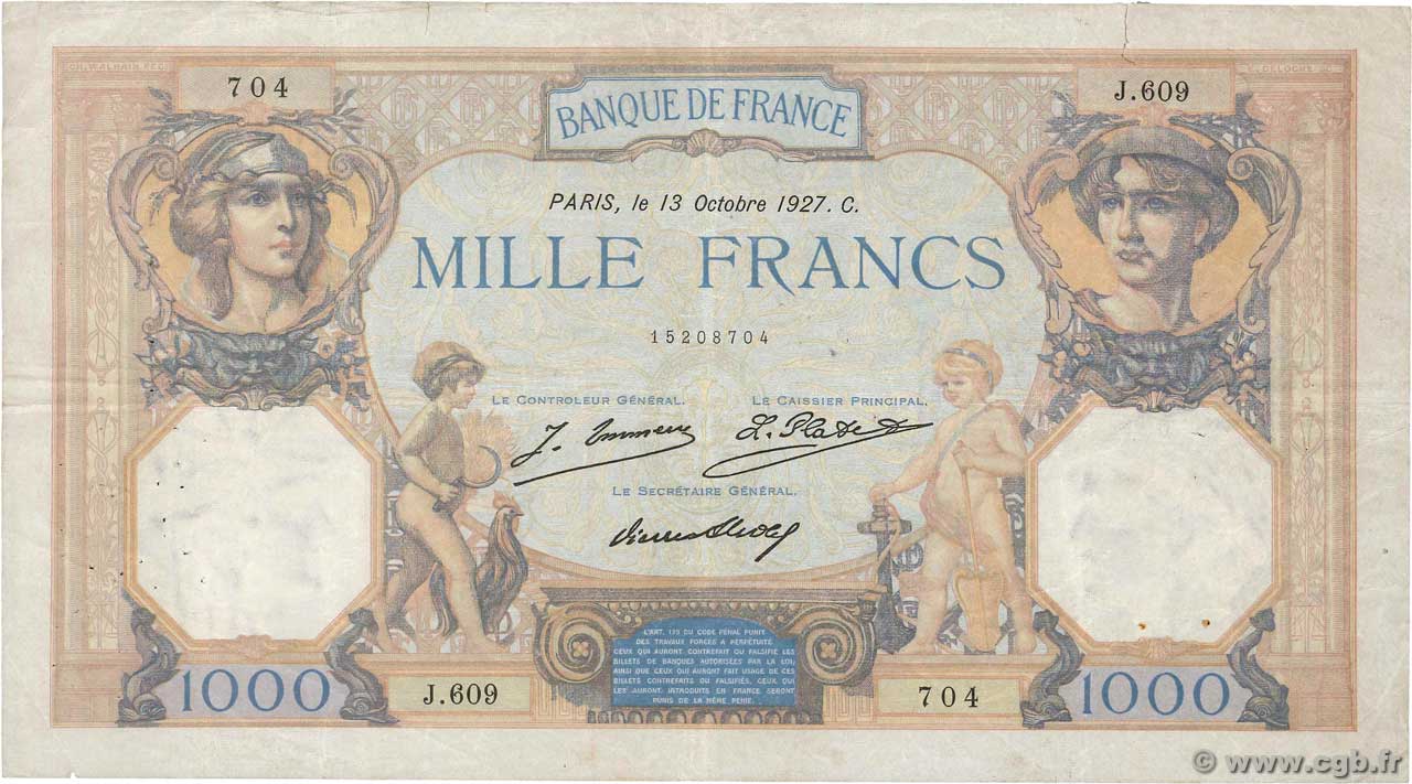 1000 Francs CÉRÈS ET MERCURE FRANCIA 1927 F.37.01 BC