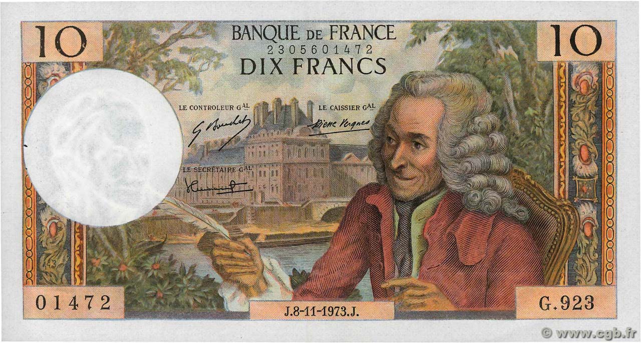 10 Francs VOLTAIRE FRANCIA 1973 F.62.64 SPL+