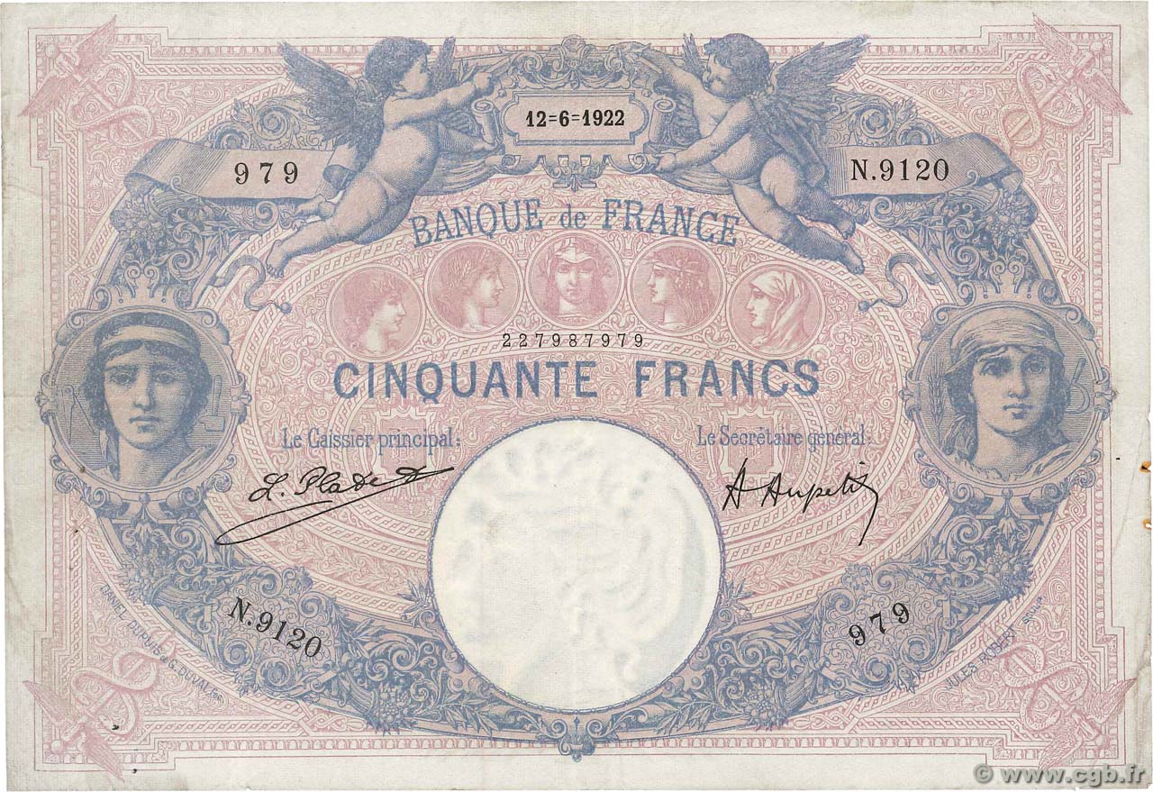 50 Francs BLEU ET ROSE FRANCE 1922 F.14.35 F