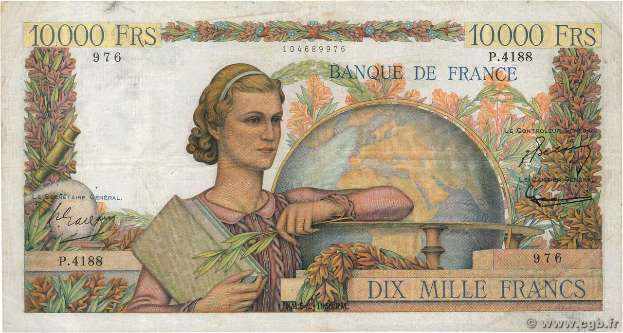 10000 Francs GÉNIE FRANÇAIS FRANCE 1953 F.50.63 TB