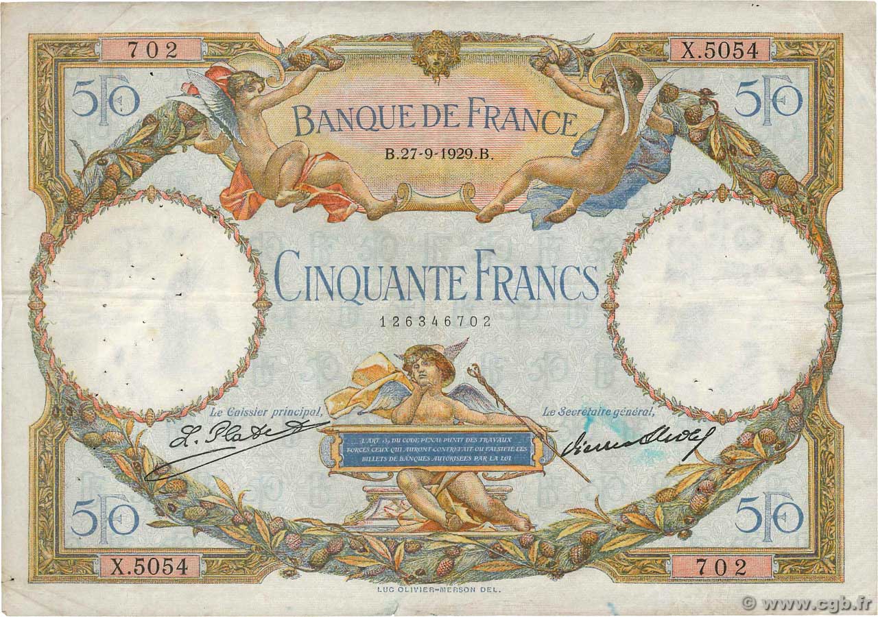 50 Francs LUC OLIVIER MERSON FRANCE 1929 F.15.03 TB