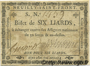 6 Liards FRANCE régionalisme et divers Neuilly Saint Front 1792 Kc.02.137 TB+