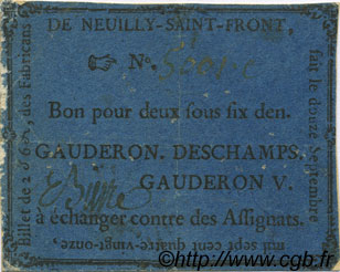 2 Sous 6 Deniers FRANCE régionalisme et divers Neuilly Saint Front 1791 Kc.02.151 TB+