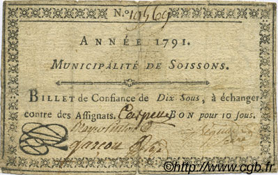 10 Sous FRANCE Regionalismus und verschiedenen Soissons 1791 Kc.02.192 S