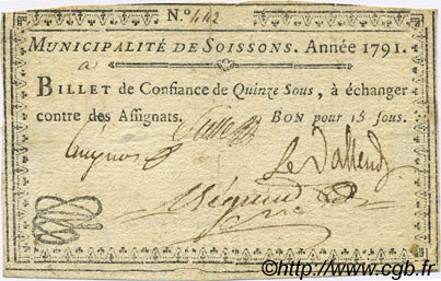 15 Sous FRANCE regionalism and miscellaneous Soissons 1791 Kc.02.193 VF