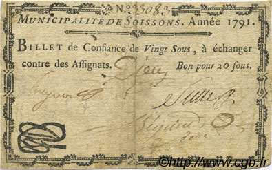 20 Sous FRANCE regionalismo y varios Soissons 1791 Kc.02.194 MBC