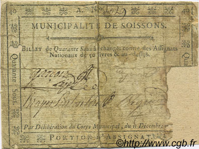 40 Sous FRANCE regionalism and miscellaneous Soissons 1791 Kc.02.197 VG