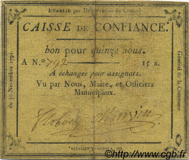 15 Sous FRANCE regionalism and miscellaneous Villers Cotterets 1791 Kc.02.249 VF