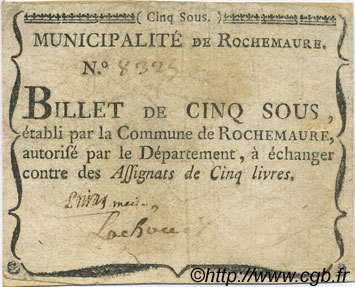 5 Sous FRANCE régionalisme et divers Rochemaure 1792 Kc.07.101 TTB