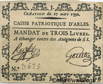 3 Livres Faux FRANCE régionalisme et divers Arles 1792 Kc.13.022 SUP
