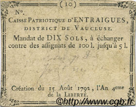 10 Sols FRANCE régionalisme et divers Entraigues 1792 Kc.13.048a TTB