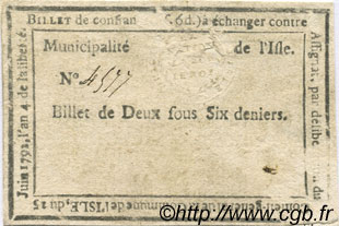 2 Sous 6 Deniers FRANCE régionalisme et divers Isle Sur La Sorgue 1792 Kc.13.060 TB+