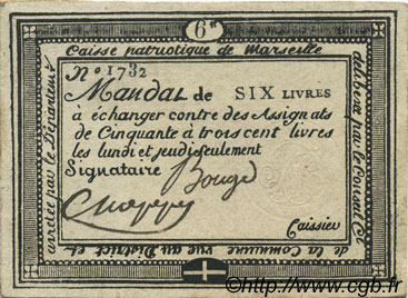 6 Livres FRANCE régionalisme et divers Marseille 1792 Kc.13.091 TTB+