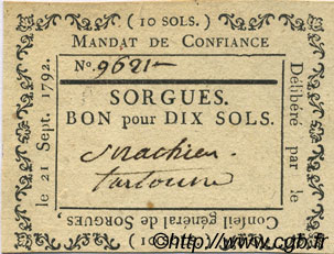 10 Sols FRANCE régionalisme et divers Sorgues 1792 Kc.13.128c SUP