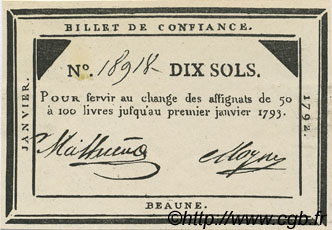 10 Sols Faux FRANCE régionalisme et divers Beaune 1791 Kc.21.005x SUP