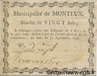 20 Sols FRANCE régionalisme et divers Monteux 1792 Kc.26.108 SUP