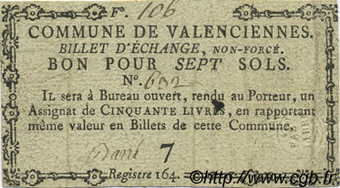 7 Sols FRANCE régionalisme et divers Valenciennes 1792 Kc.59.112a TTB