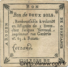 2 Sols FRANCE regionalism and miscellaneous Rouen 1792 Kc.76.164 VF