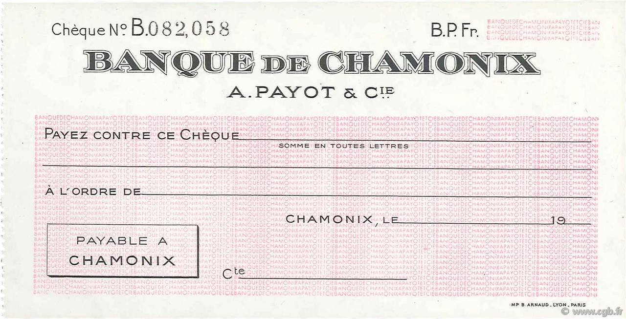 Francs FRANCE régionalisme et divers Chamonix 1943 DOC.Chèque NEUF