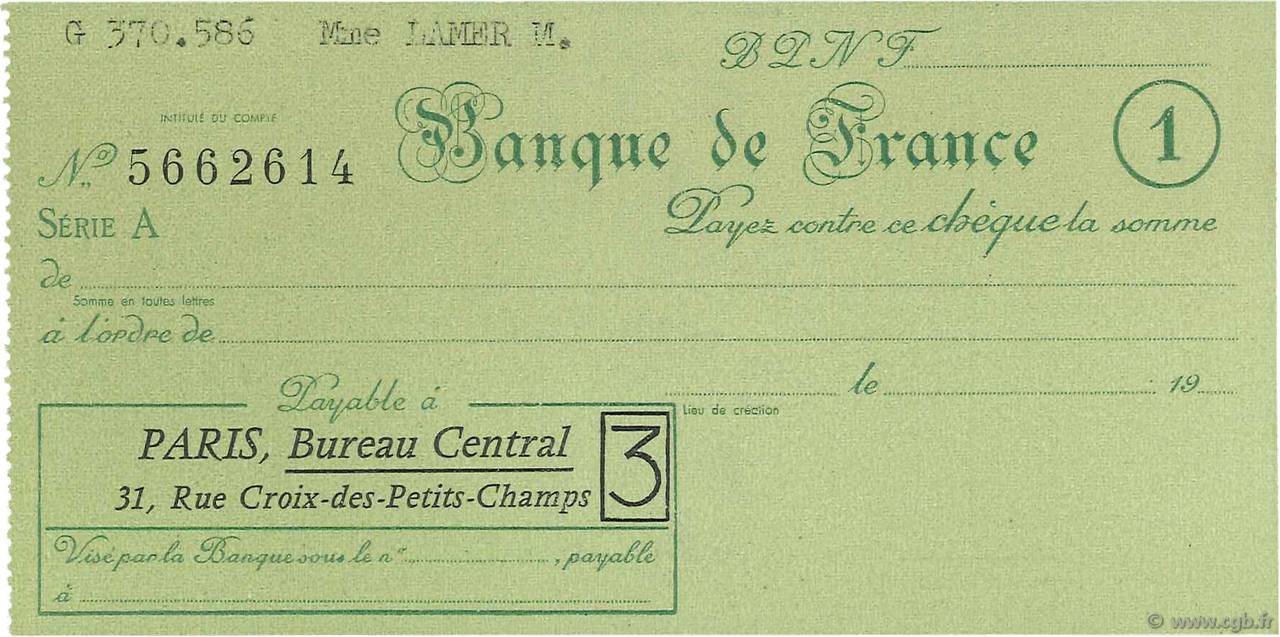 Francs FRANCE régionalisme et divers Paris 1943 DOC.Chèque SPL