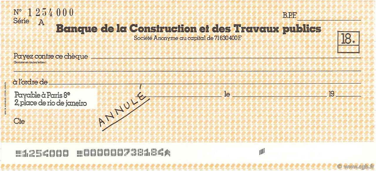 Francs Annulé FRANCE régionalisme et divers Paris 1960 DOC.Chèque NEUF