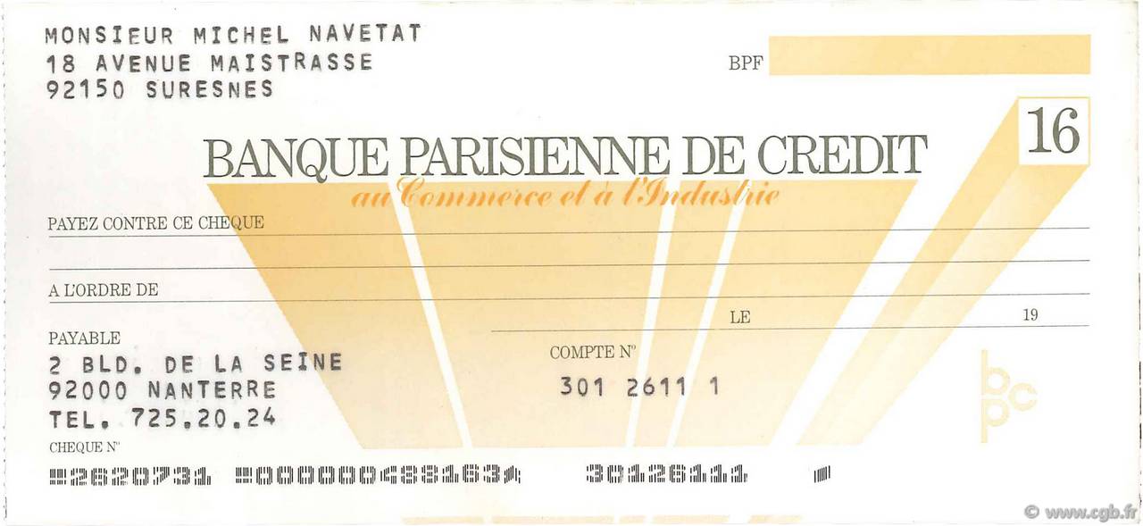 Francs FRANCE régionalisme et divers Suresnes 1979 DOC.Chèque SUP