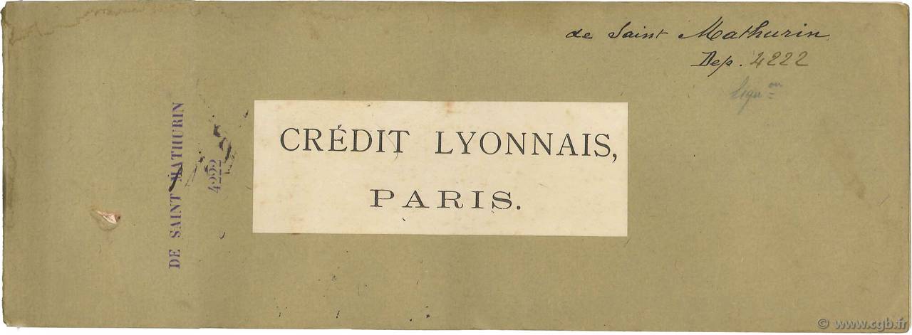 Francs FRANCE regionalism and miscellaneous Paris 1907 DOC.Chèque VF