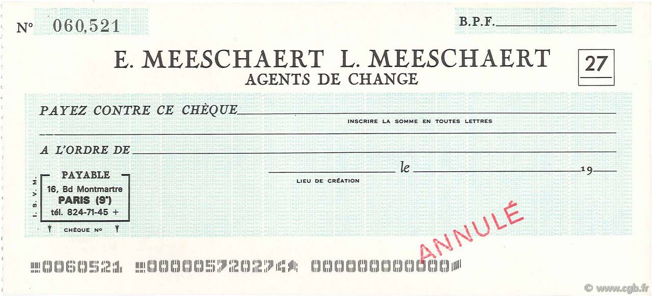 Francs Annulé FRANCE régionalisme et divers Paris 1965 DOC.Chèque SPL