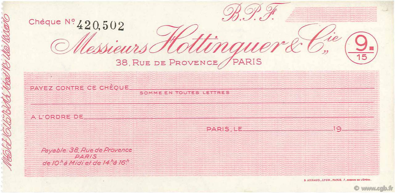 Francs FRANCE régionalisme et divers Paris 1943 DOC.Chèque SPL
