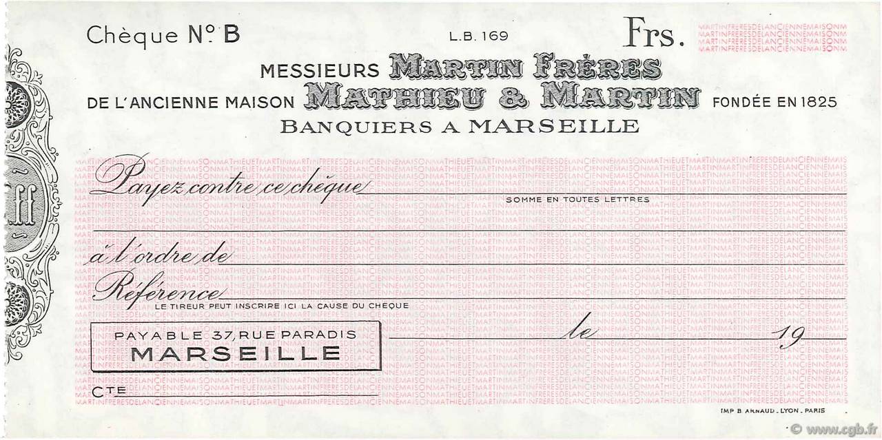 Francs FRANCE regionalismo y varios Marseille 1943 DOC.Chèque SC