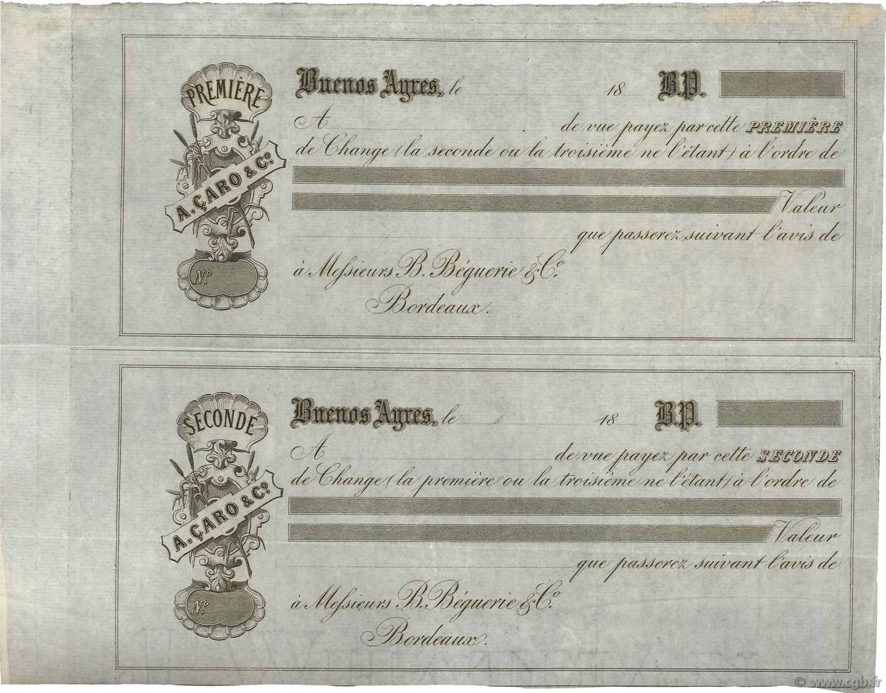 (B.P.) FRANCE régionalisme et divers Buenos Ayres 1850 DOC.Chèque TTB