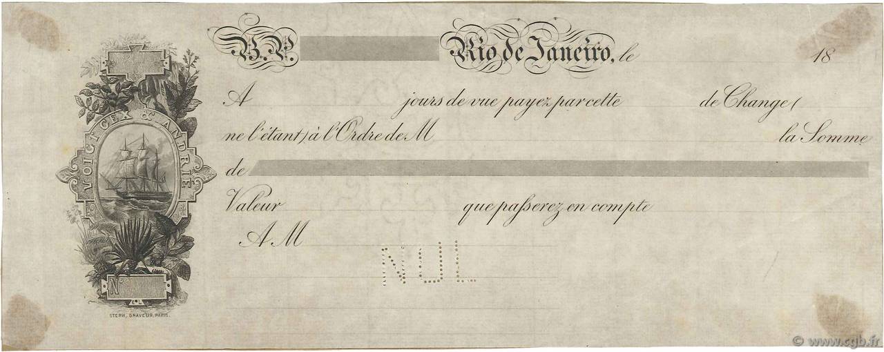 Sans valeur Non émis FRANCE régionalisme et divers Rio De Janeiro 1862 DOC.Lettre TTB