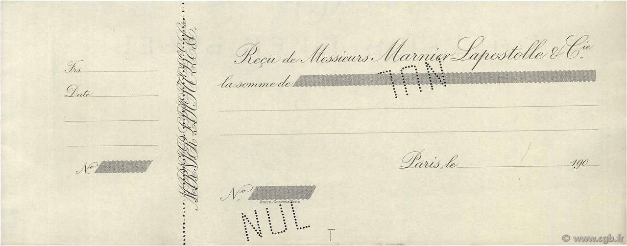 Francs Non émis FRANCE regionalismo e varie Paris 1900 DOC.Reçu SPL