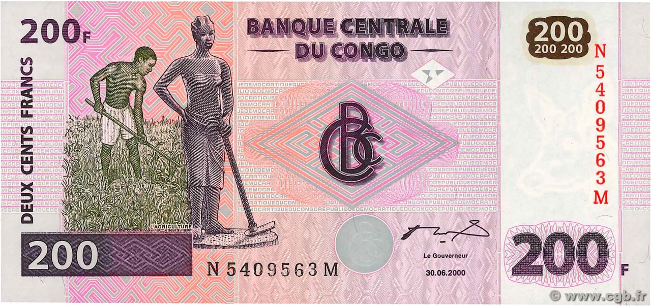 200 Francs RÉPUBLIQUE DÉMOCRATIQUE DU CONGO 2000 P.095A NEUF