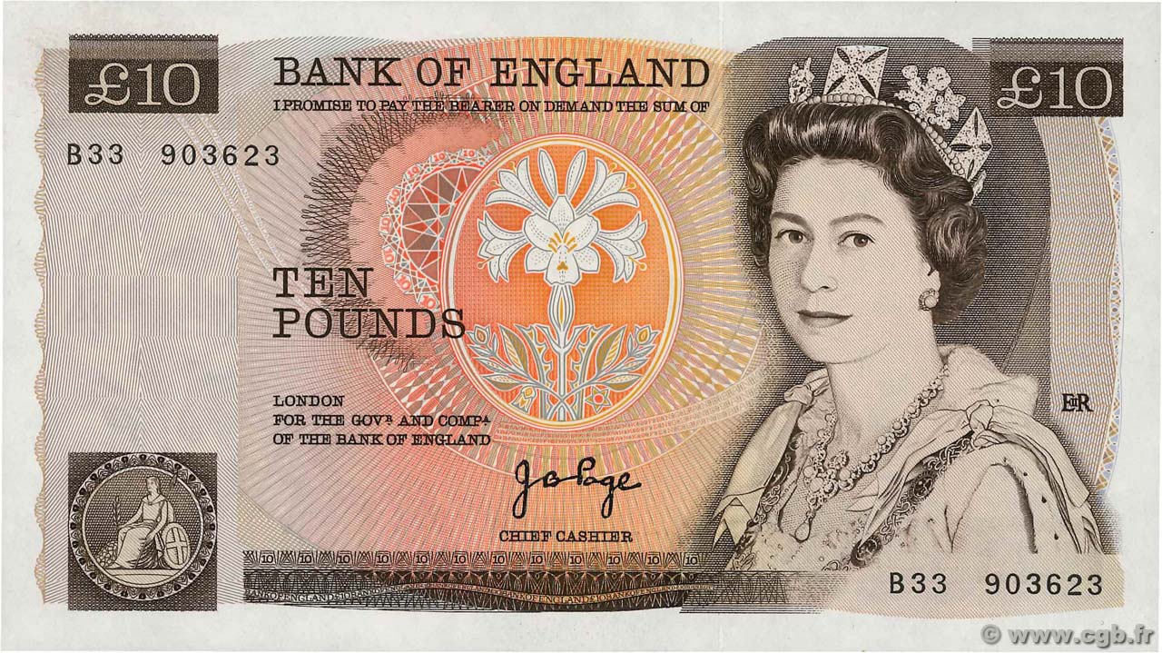 10 Pounds ANGLETERRE 1975 P.379a pr.NEUF