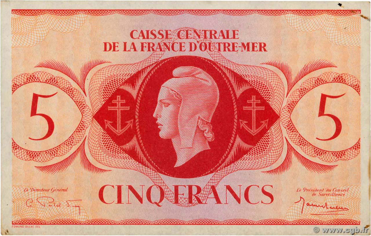 5 Francs FRENCH EQUATORIAL AFRICA  1943 P.15c AU-