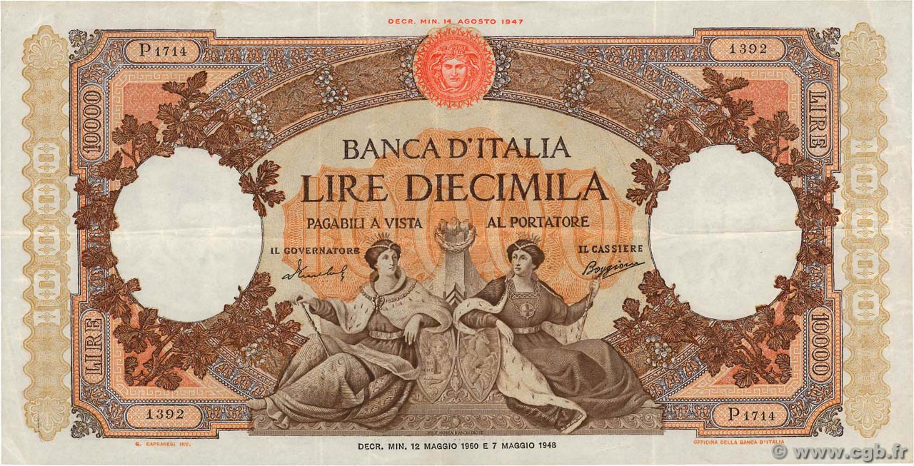 10000 Lire ITALIE  1960 P.089c TTB