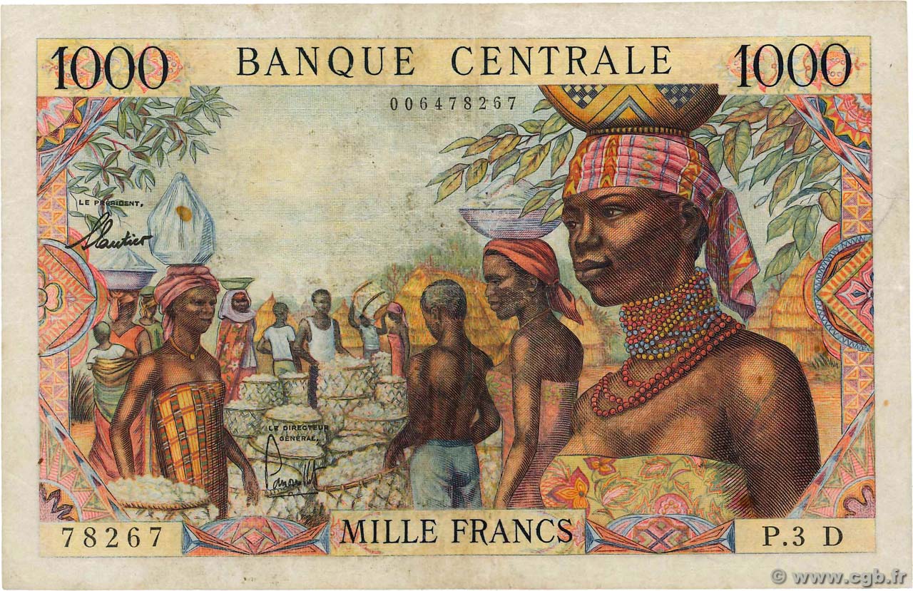 1000 Francs ÉTATS DE L AFRIQUE ÉQUATORIALE  1962 P.05d TB