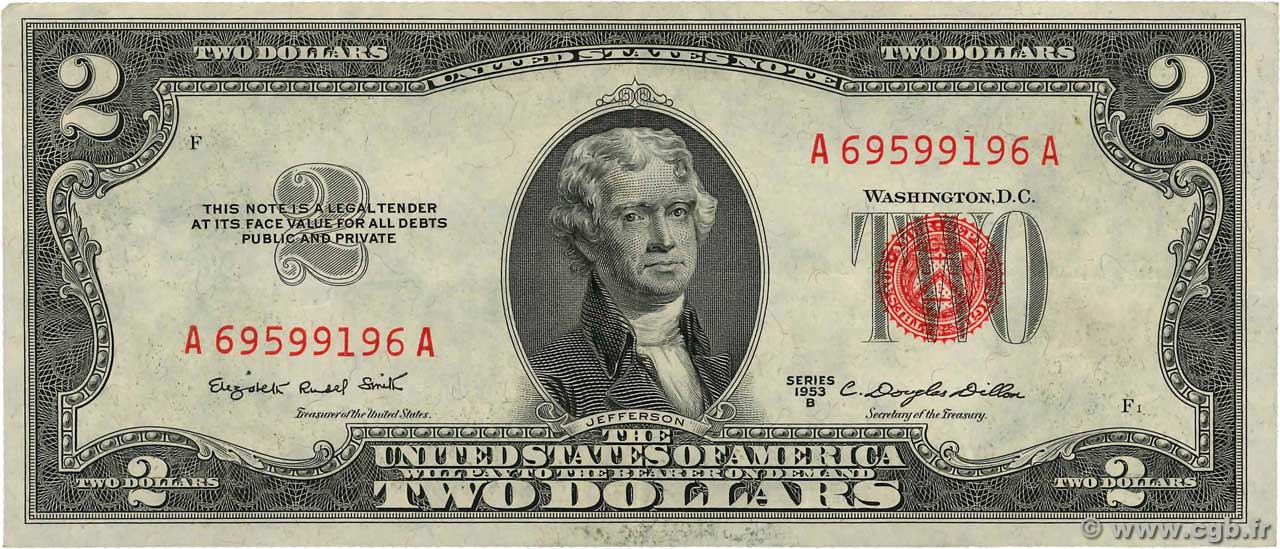 2 Dollars ÉTATS-UNIS D AMÉRIQUE  1953 P.380b TTB
