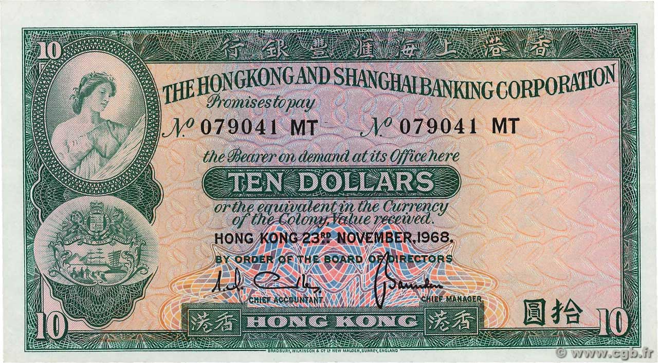 10 Dollars HONG KONG  1968 P.182f pr.SUP