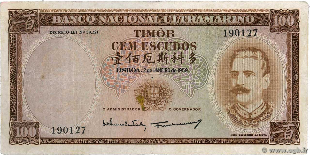 100 Escudos TIMOR  1959 P.24a TB