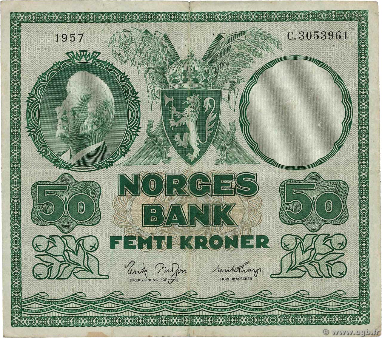50 Kroner NORVÈGE  1957 P.32b2 TTB