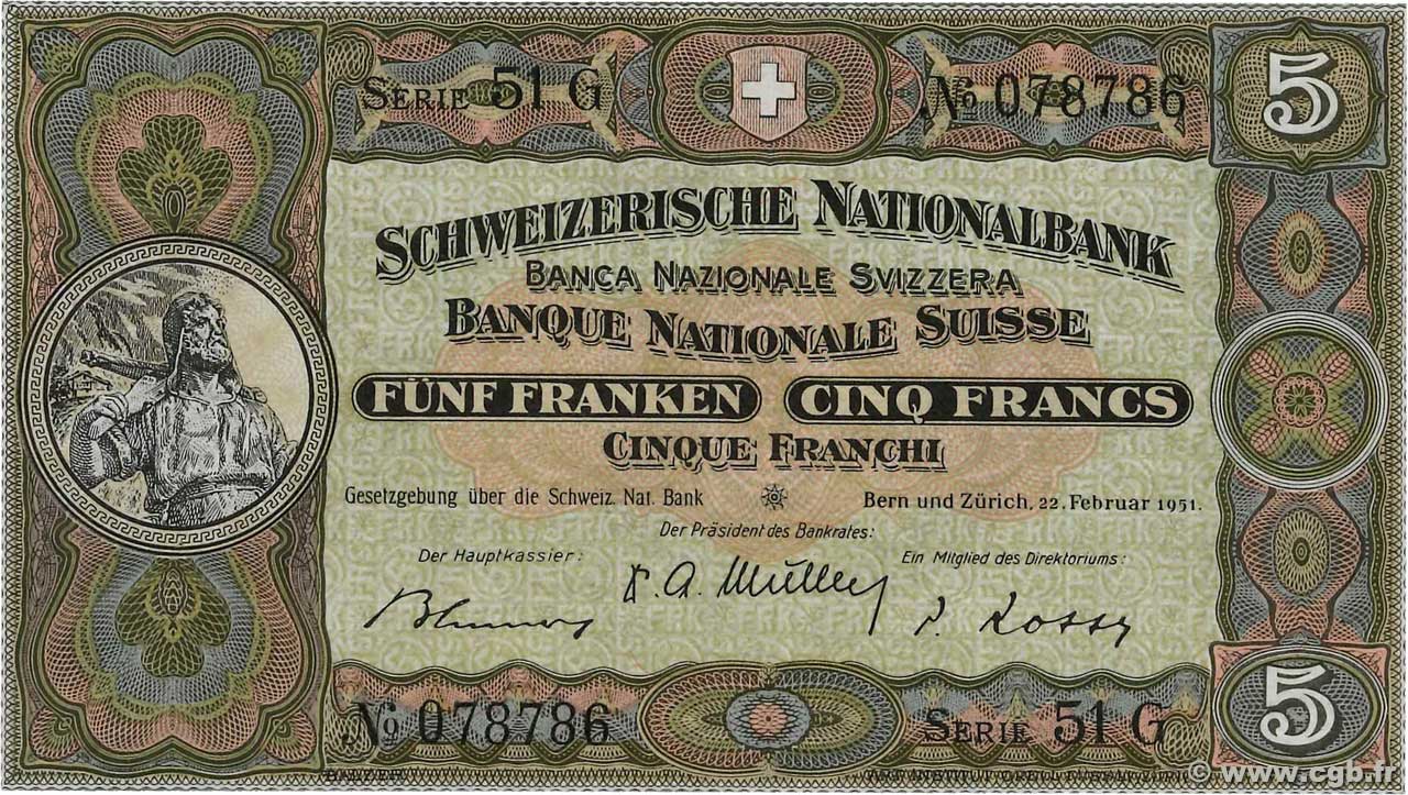 5 Francs SUISSE  1951 P.11o SUP