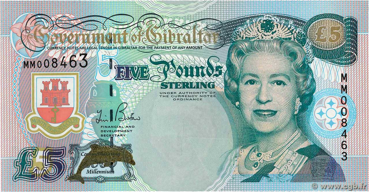 5 Pounds Sterling GIBRALTAR 2000 P.29 UNC