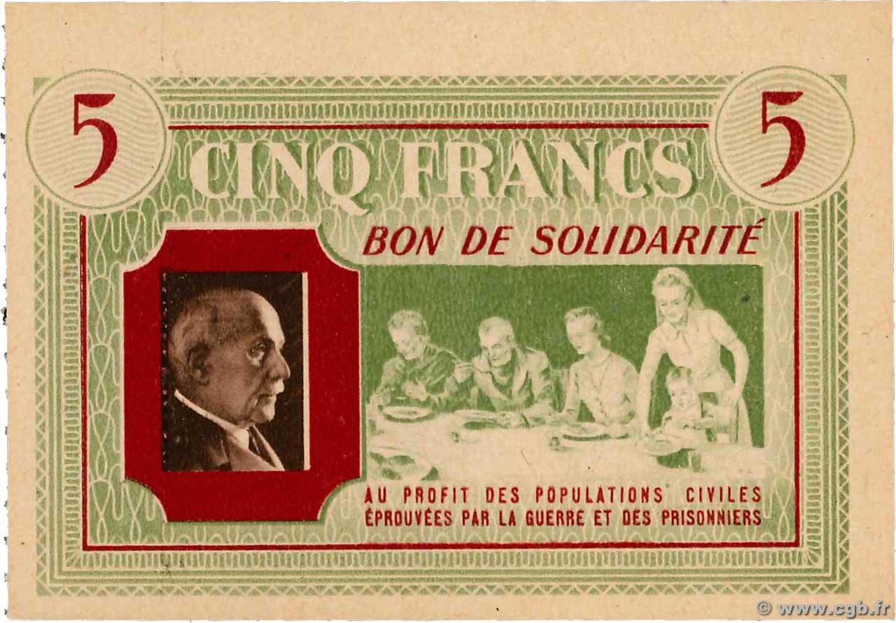 5 Francs BON DE SOLIDARITÉ FRANCE regionalism and miscellaneous 1941 KL.05A3 UNC