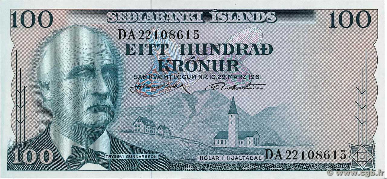 100 Kronur ICELAND 1961 P.44a UNC-